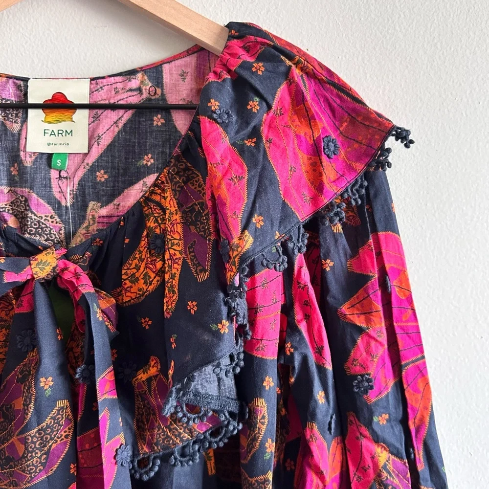 Farm Rio Patchwork Bananas Blouse Size Small New with tags